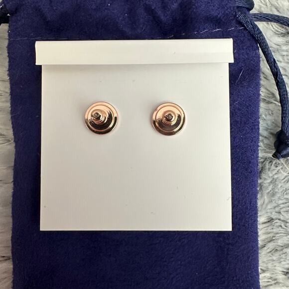 Tory Burch Kira Pave Rose Gold Rhinestone Logo Dangle Pearl Earrings Dustbag NEW - Picture 4 of 6